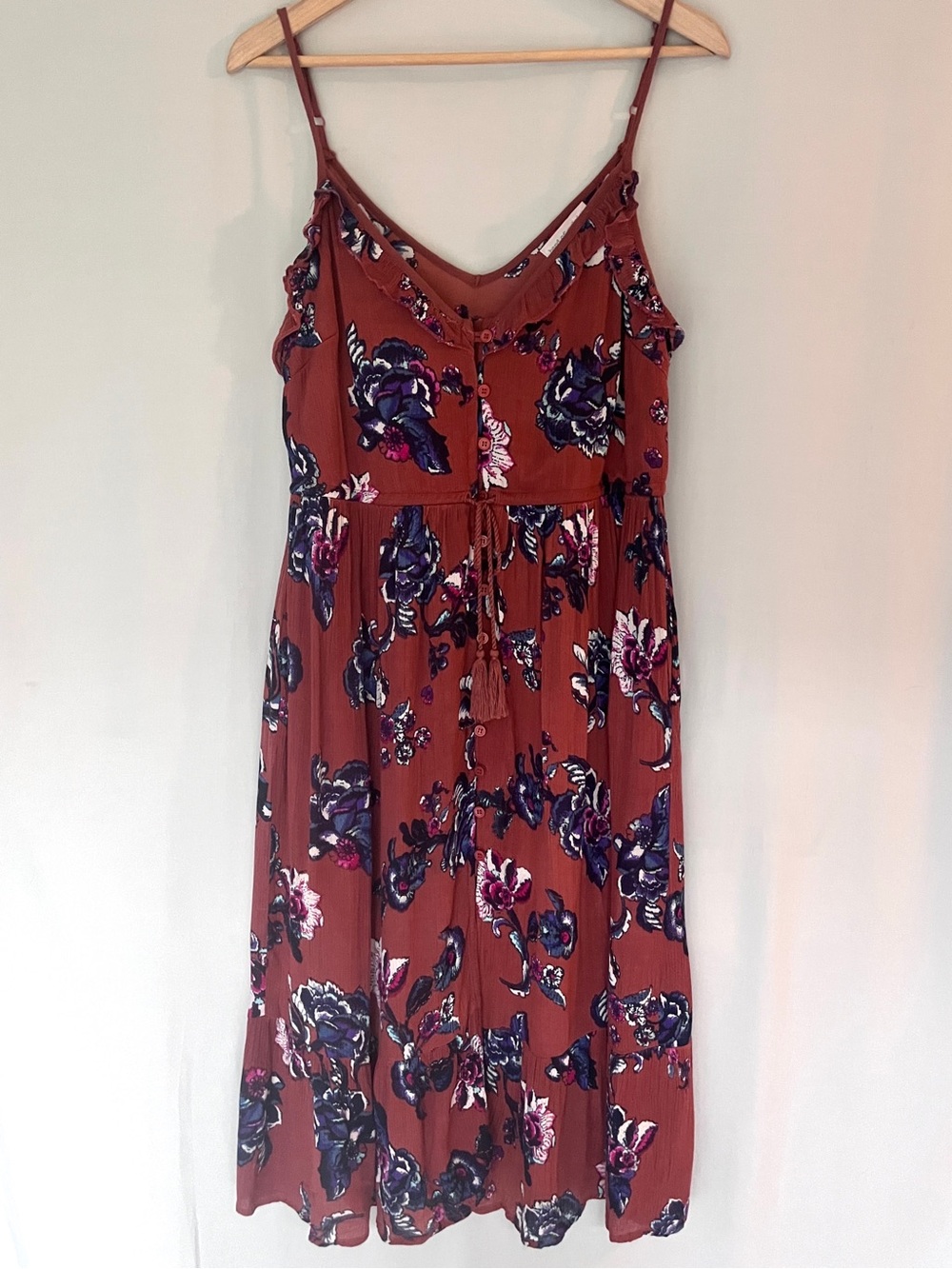Band of Gypsies Boho Midi Dress Button Front Tiered with Pockets M